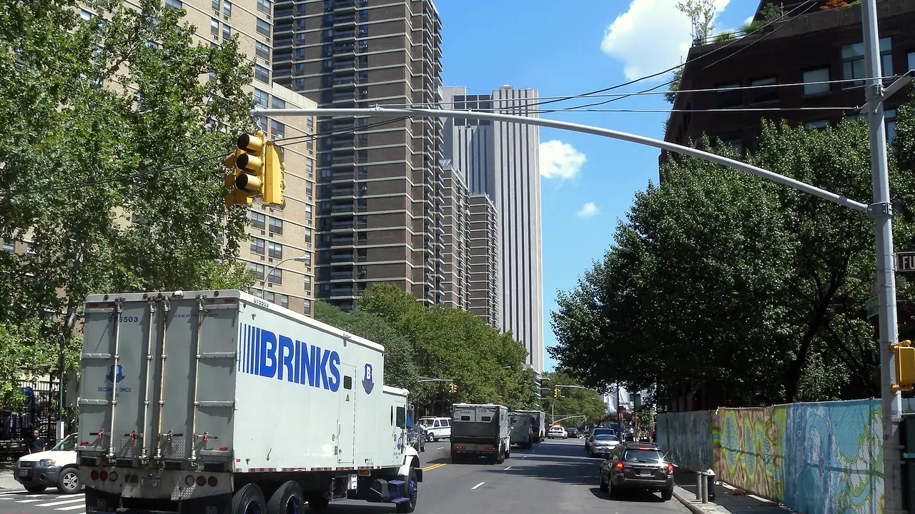 Cash-in-transit armoured truck (Brink's style), real-life photo