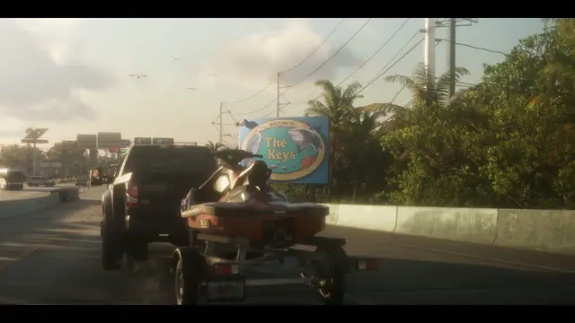 The Keys: Una pickup con moto de agua pasa bajo el cartel (Tráiler de lanzamiento, 0:02)