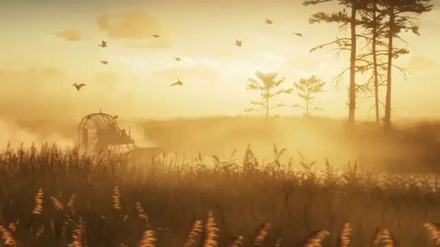 Humedales de Grassrivers: Airboat entre la hierba al amanecer (Tráiler 1, 0:19)