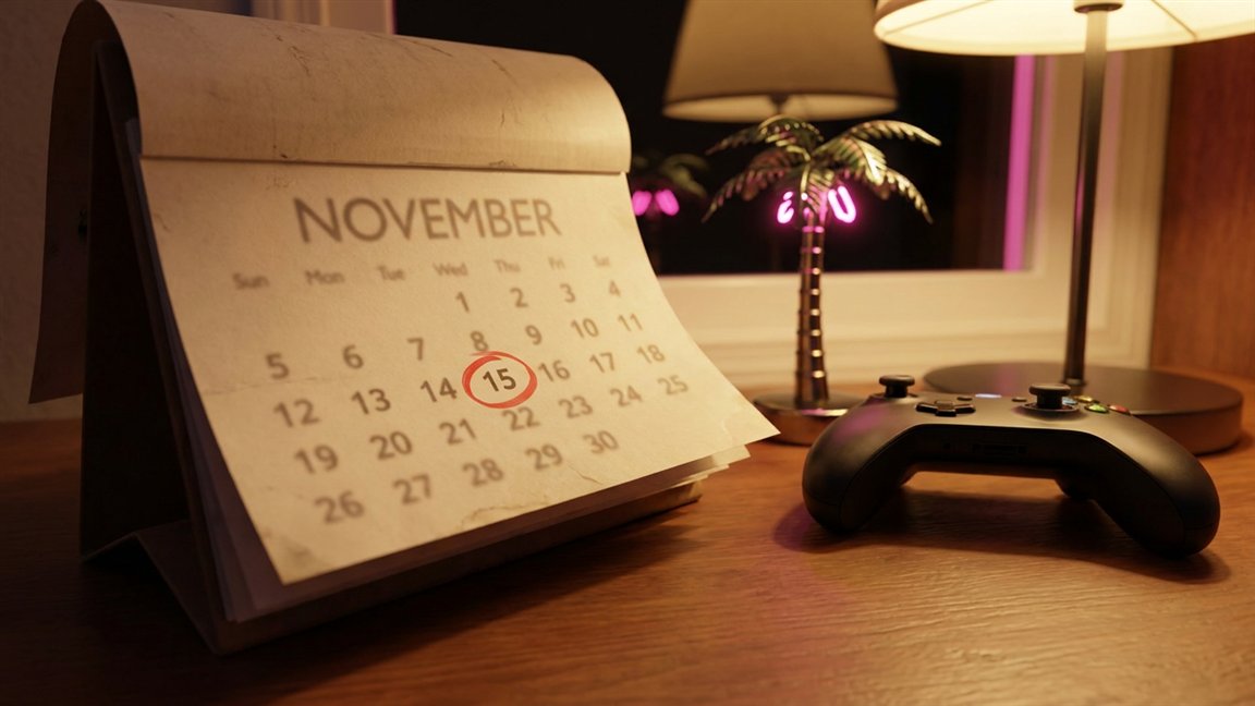 Calendario de noviembre con un día marcado en rojo junto a un mando