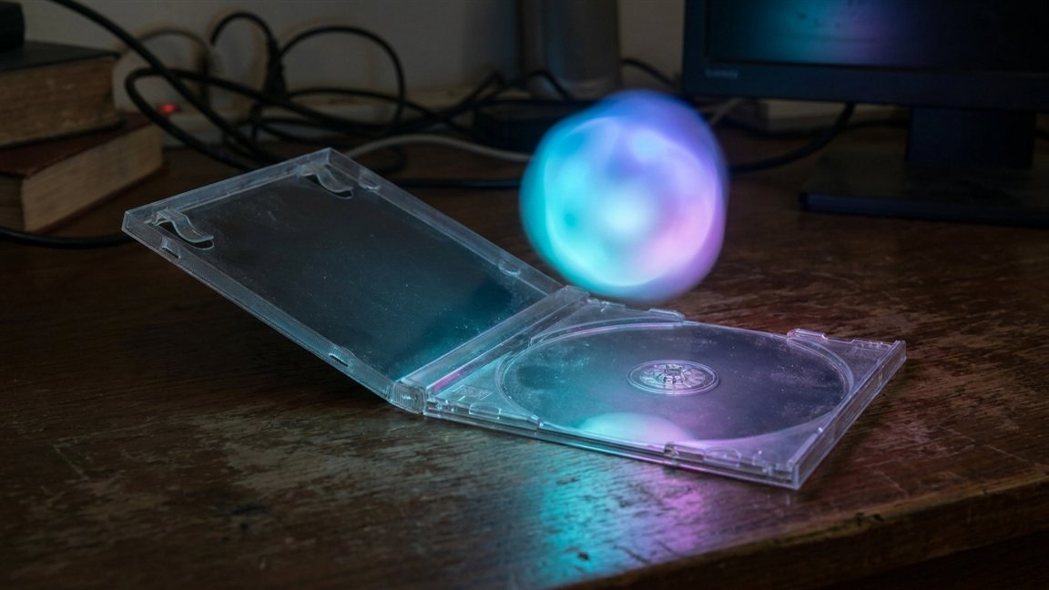 Open, empty game box with a cloud of digital light